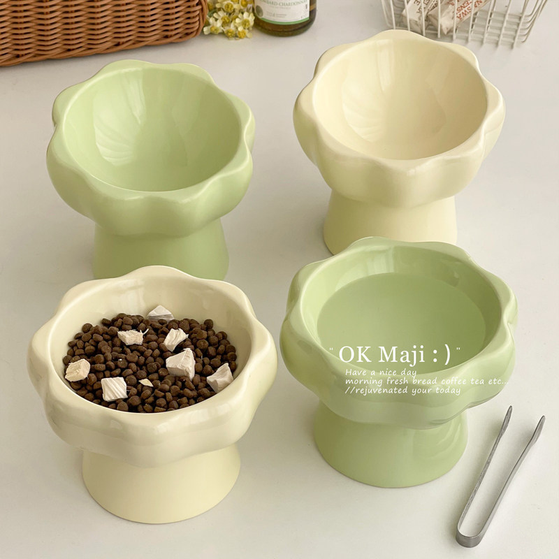 防打翻平口高脚陶瓷宠物碗