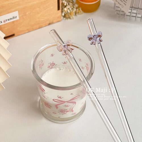 可爱蝴蝶结耐高温透明玻璃吸管