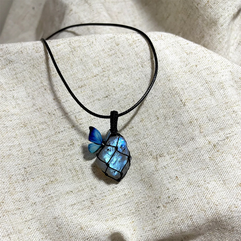 小红书天然拉长石月光石白水晶原石手工diy吊坠项链手工编织水晶