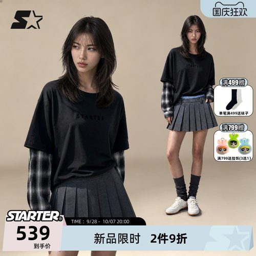 STARTER男女假两件拼接长袖T恤