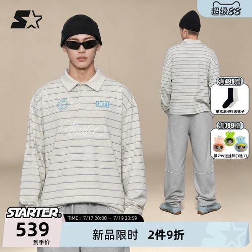 STARTER男女美式条纹长袖Polo衫