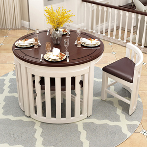 美式餐桌圆桌实木饭桌小户型家用圆形洽谈啡桌休闲阳台茶桌椅组合