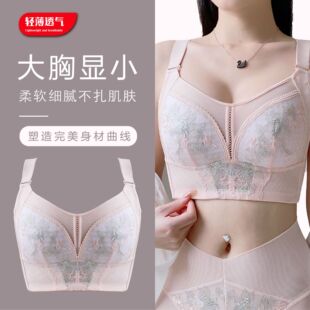高端刺绣大胸显小无痕全罩杯女士文胸收副乳上托无钢圈调整型