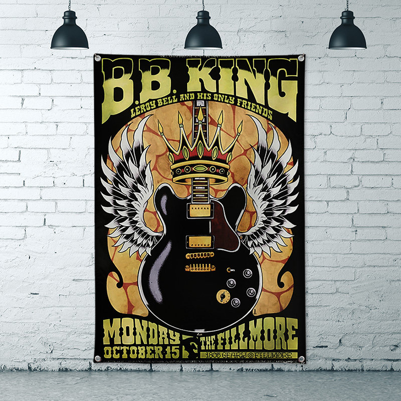 B.B.King布鲁斯吉他大师摇滚酒吧琴行工作室装饰挂旗吊旗背景挂布