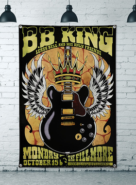 B.B.King布鲁斯吉他大师摇滚酒吧琴行工作室装饰挂旗吊旗背景挂布
