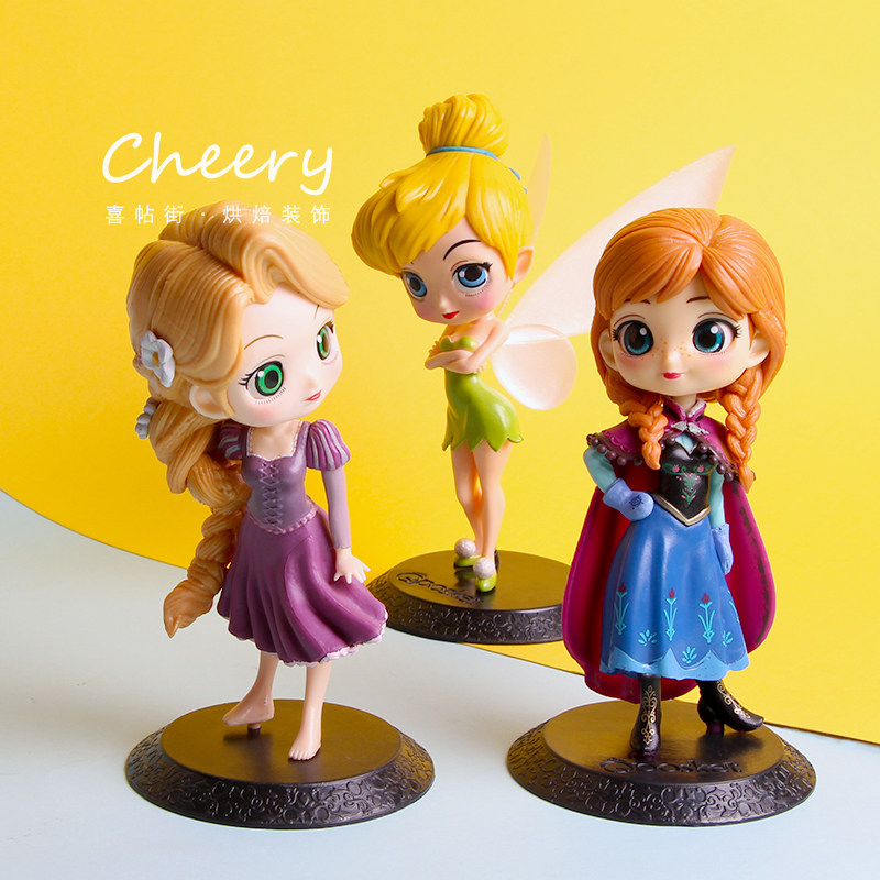 q版安娜长发公主花仙子白色雪公主贝儿女孩生日蛋糕装饰摆件手办