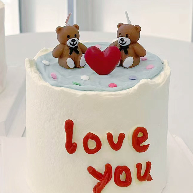 卡通韩系蝴蝶结笑脸小熊蜡烛生日蛋糕装饰插件烘焙可爱韩式复古