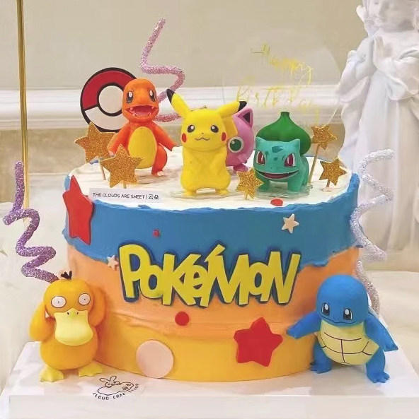 六一儿童节宠物小精灵比卡丘蛋糕装饰神奇宝贝摆件杰尼龟可达鸭