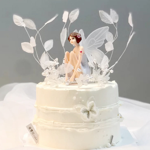 唯美女神款黑色复古珍珠女皇白色树叶皇冠蛋糕装饰配饰仙女孩摆件
