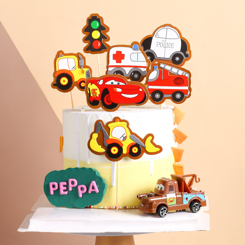 男孩救护车急救车救援车警车小巴士生日蛋糕装饰插牌套装插件套装