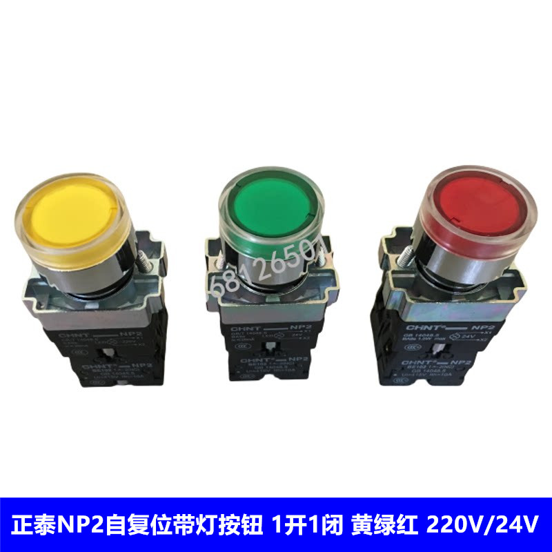 正泰带灯按钮开关24V 220V LED带灯按钮NP2-BW3365/BW3465/BW3565