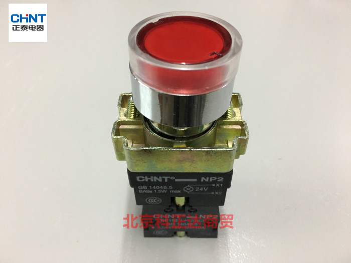 正泰按钮NP2-BW3465金属带灯自复按钮 一开一闭 绿色LED AC/DC24V