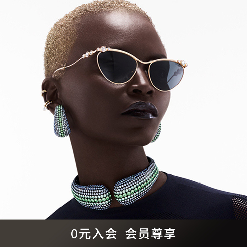 施华洛世奇太阳镜女款墨镜猫眼形水晶Y2K潮流出街眼镜0SK7017