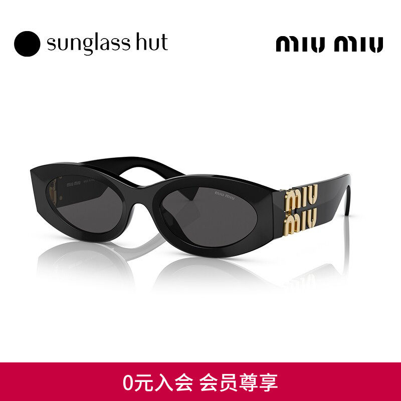 MIUMIU缪缪太阳眼镜女黑金logo猫眼复古墨镜0MU 11WS