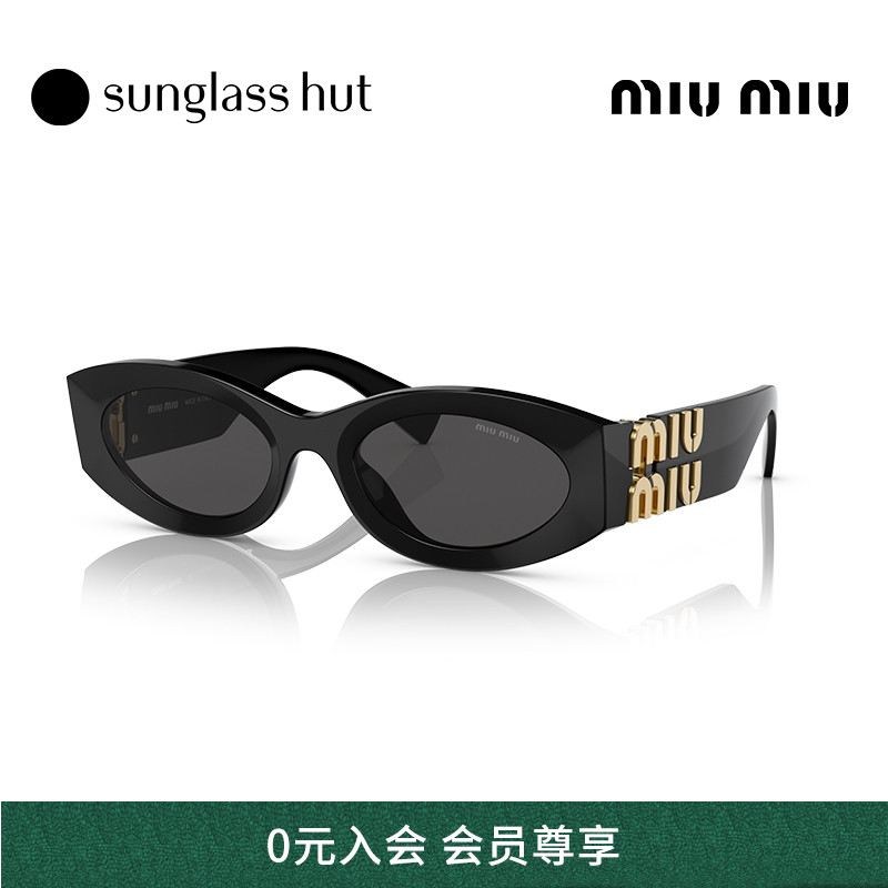 MIUMIU缪缪太阳眼镜女黑金logo猫眼复古墨镜0MU 11WS