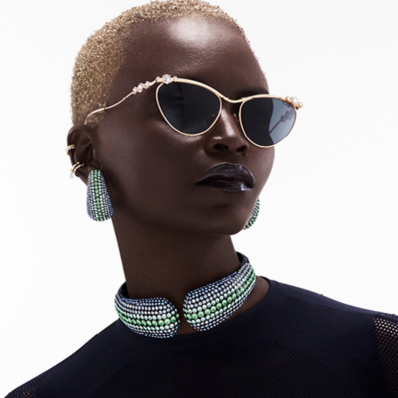 施华洛世奇太阳镜女款墨镜猫眼形水晶Y2K潮流出街眼镜0SK7017