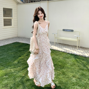 【现货】小清新碎花蕾丝花边吊带连衣裙P165-K268