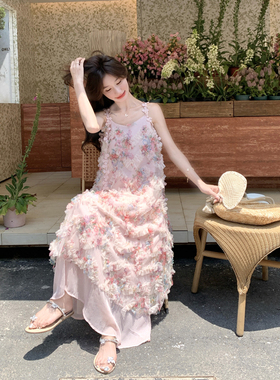 【主推大货】粉色木耳边碎花吊带裙959-P140-K228