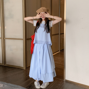 浅蓝色设计感甜美套装女2025夏季新款超好看吊带背心半身裙两件套图片