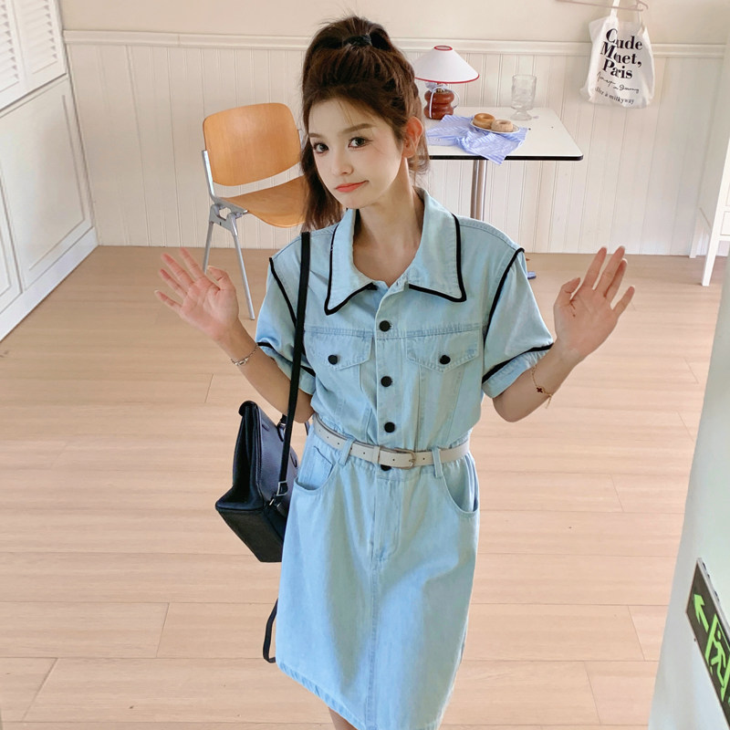 复古牛仔连衣裙女2025夏季新款韩系气质时尚收腰显瘦超好看工装裙,女装连衣裙,浙宝128A
