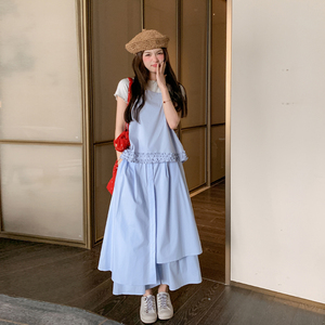 浅蓝色设计感甜美套装女2025夏季新款超好看吊带背心半身裙两件套图片