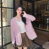 韩系设计感蕾丝边外套女2025年春季新款小个子超好看独特漂亮上衣，女装西装，浙宝128A