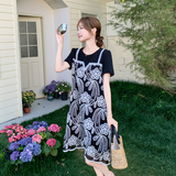 设计感假两件轻熟风黑色t恤裙新款休闲显瘦宽松小个子连衣裙女夏，商品下架区，浙宝128A