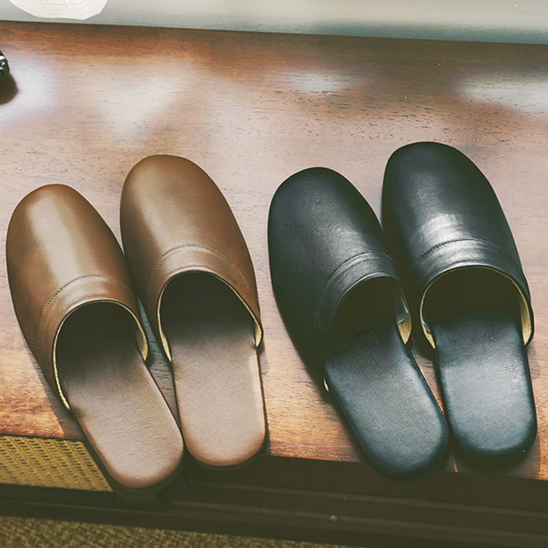 四季头层羊皮软底静音拖鞋