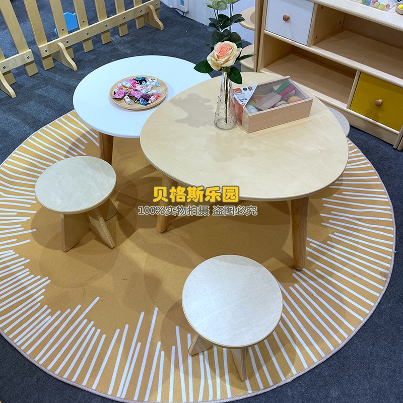 幼儿园儿童大小组合学习桌椅阅读休息区实木休闲桌椅大小拼搭桌椅