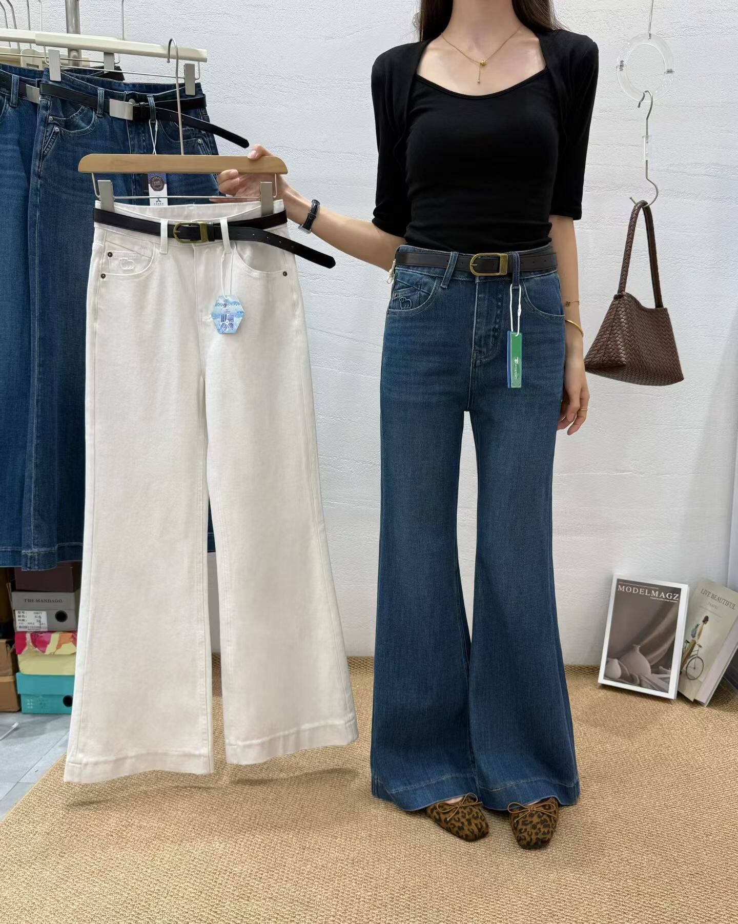 2026春季新款女装高腰显瘦女宽松休闲百搭长裤修身嗽叭蓝色牛仔裤