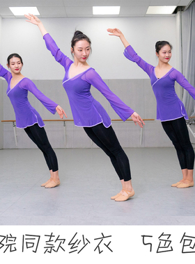 古典舞基训服身韵纱衣练功服形体舞舞蹈长袖上衣民族仙气飘逸团体