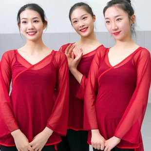 古风喇叭袖古典舞蹈纱衣练功服女训练服上衣舞飘逸身韵服中国服装