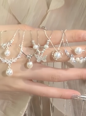 S925纯银珍珠项链女不掉色小众高级感锁骨链轻奢百搭吊坠夏季新品