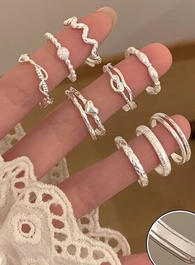 韩版简约素圈S925纯银戒指女小众设计高级感开口不掉色食指戒指环