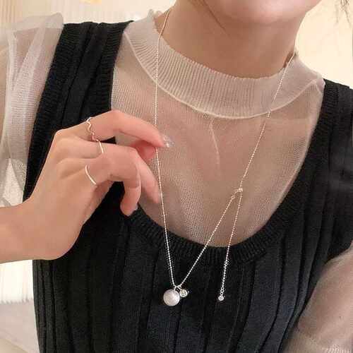 极简风拉丝银球可抽拉毛衣链2024新款百搭高级长项链女