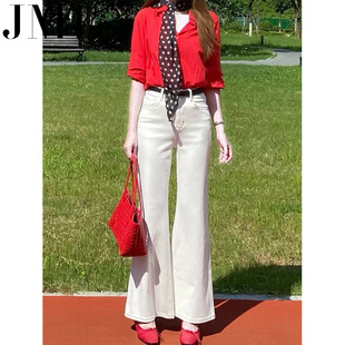 白色微喇牛仔裤女2026新款秋冬季美式遮胯高腰显瘦小个子喇叭裤子