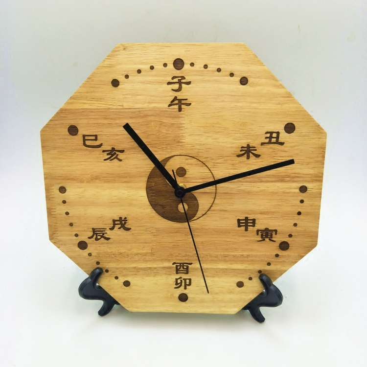 diy实木八卦创意风复古座钟静音