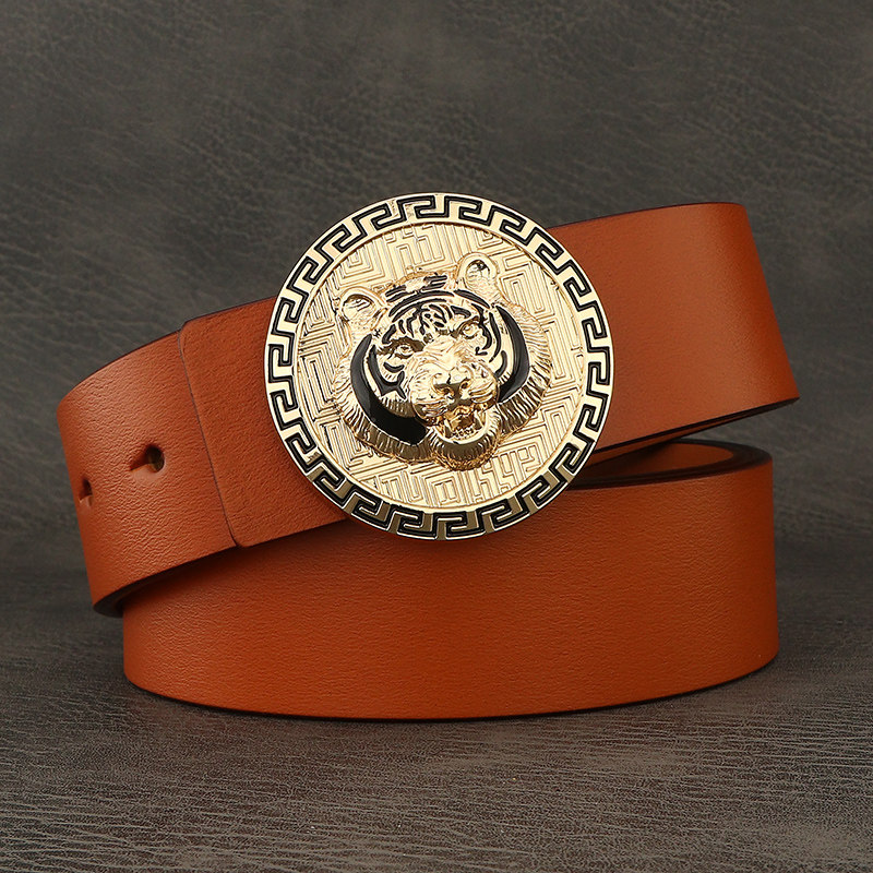 霸气虎头男士皮带真皮青年潮流发型师腰带个性韩版夜店裤带平滑扣