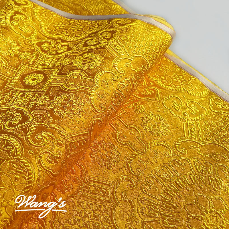王氏手工 传统复古  大红  金黄色 藏传莲花轮回图案 绸缎布料