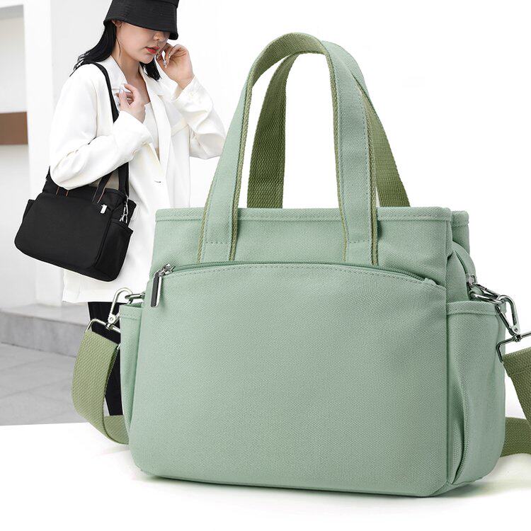 森系多口袋帆布包日系拉链手提单肩斜挎书包定制印LOGO图案