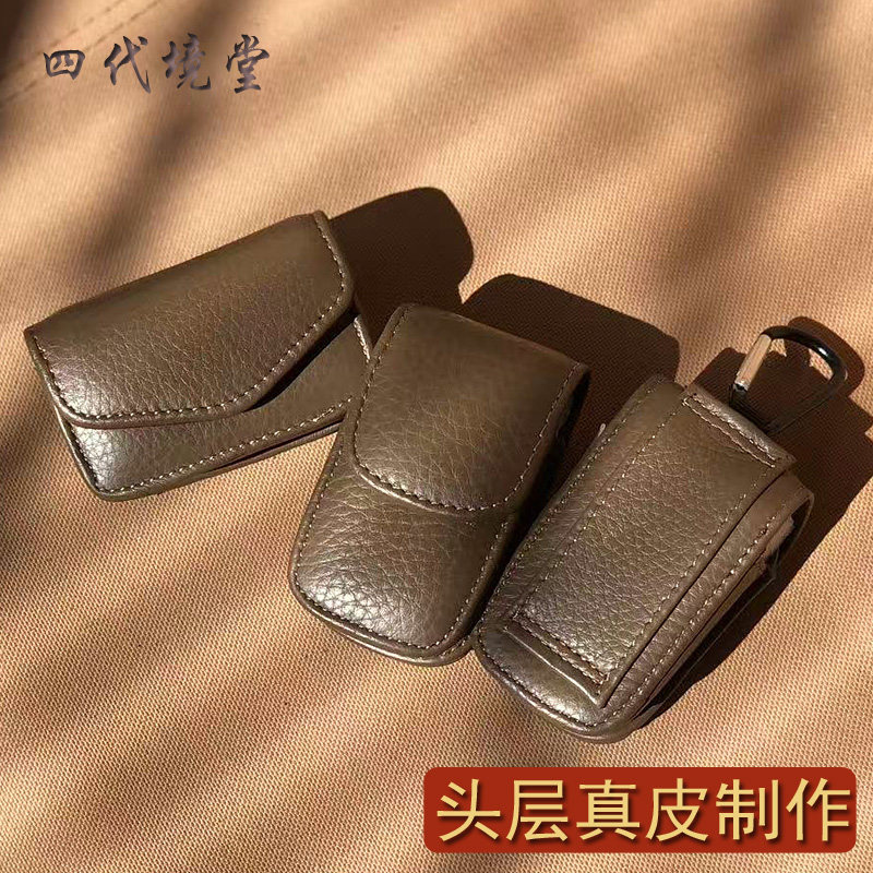 优质头层真皮折叠老花眼镜盒男女便携防压牛皮老年镜套可穿挂皮带