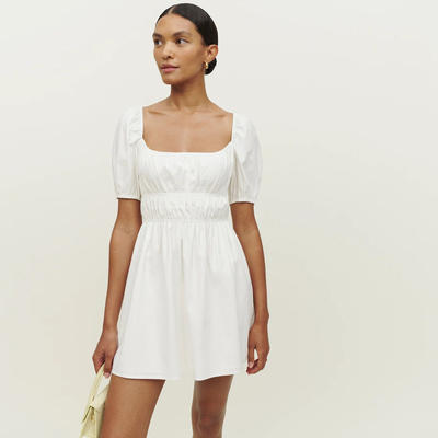 reformation法式棉纯色连衣裙