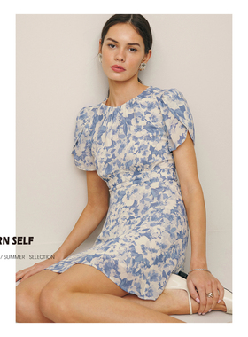 归己-田园花影 reformation短袖收腰圆领连衣裙短款气质裙子女夏