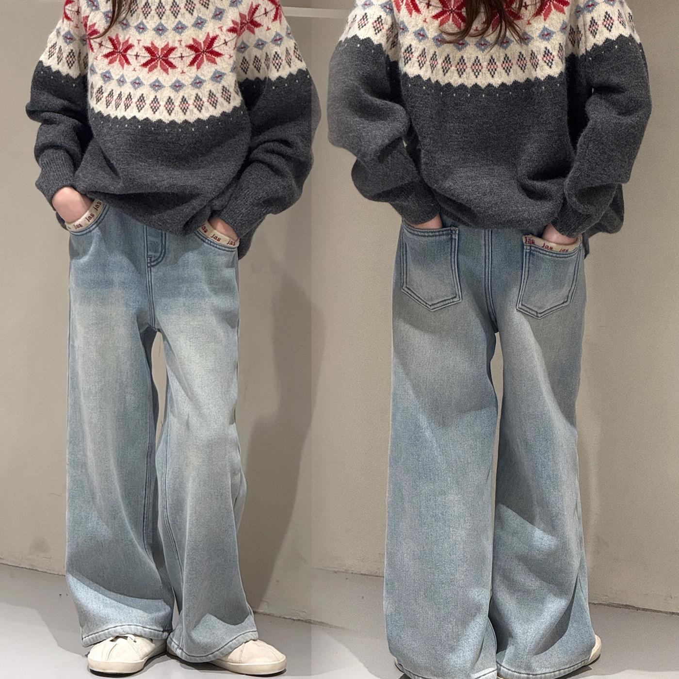 女童直筒加厚加绒牛仔裤童装