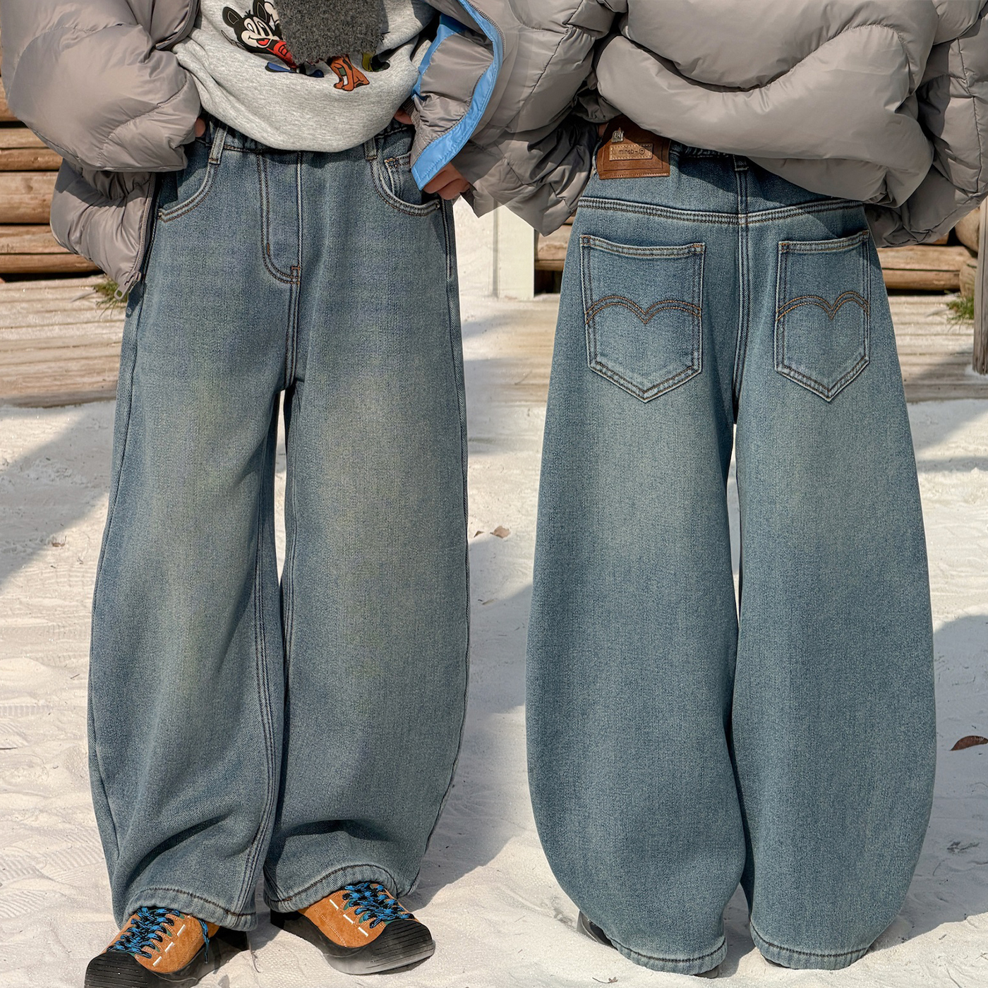 儿童女童装加绒直筒牛仔裤