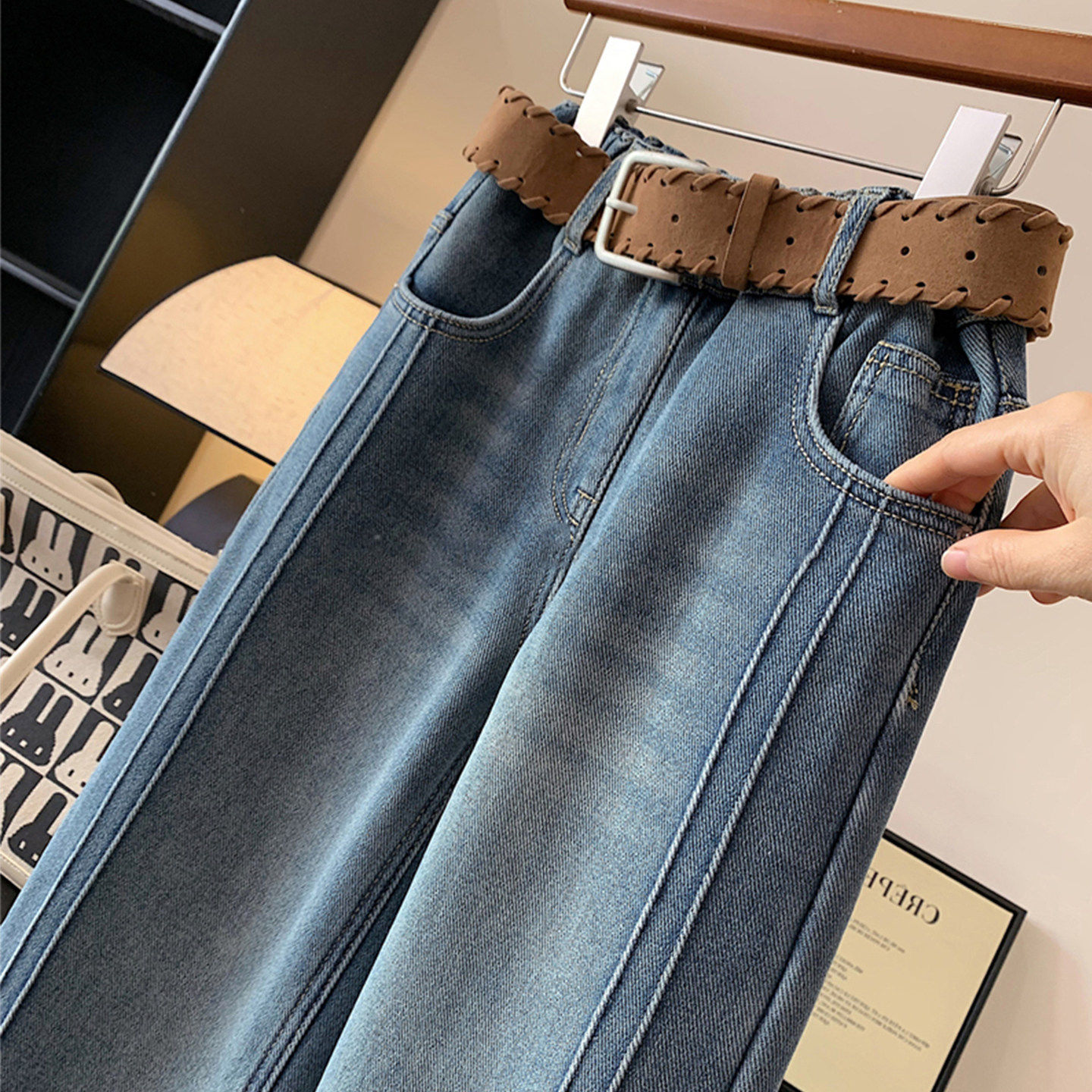 高腰直筒牛仔裤2025冬装新款女童加厚宽松百搭休闲裤小个子阔腿裤,童装/婴儿装/亲子装,儿童牛仔裤,淘宝优惠券,粉丝福利购,淘宝优惠卷