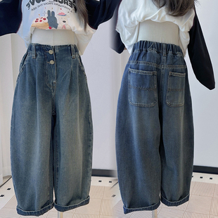 中大童直筒裤 韩国童装 高腰加绒老爹裤 2025秋冬新款 女童复古牛仔裤