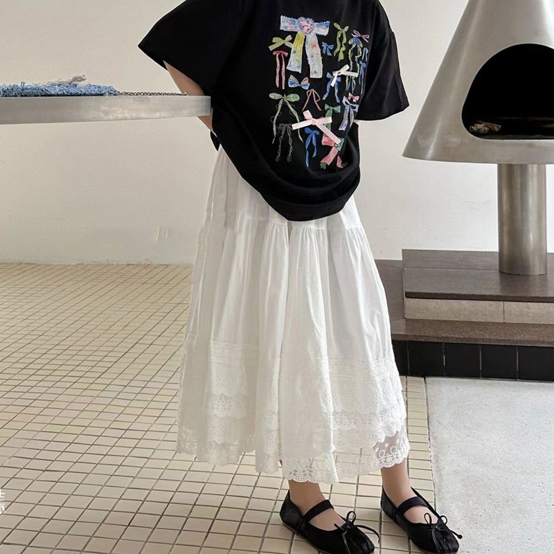 女童白色半身裙子2025中大童装春夏新款洋气百搭蕾丝长裙连衣裙潮