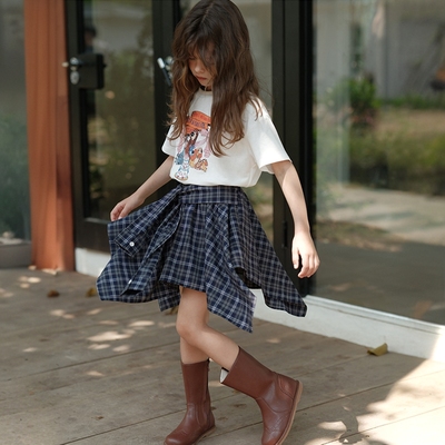 女童格子半身裙子亲子假两件裙裤