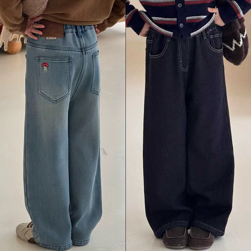 女童直筒加绒牛仔裤秋冬中大童